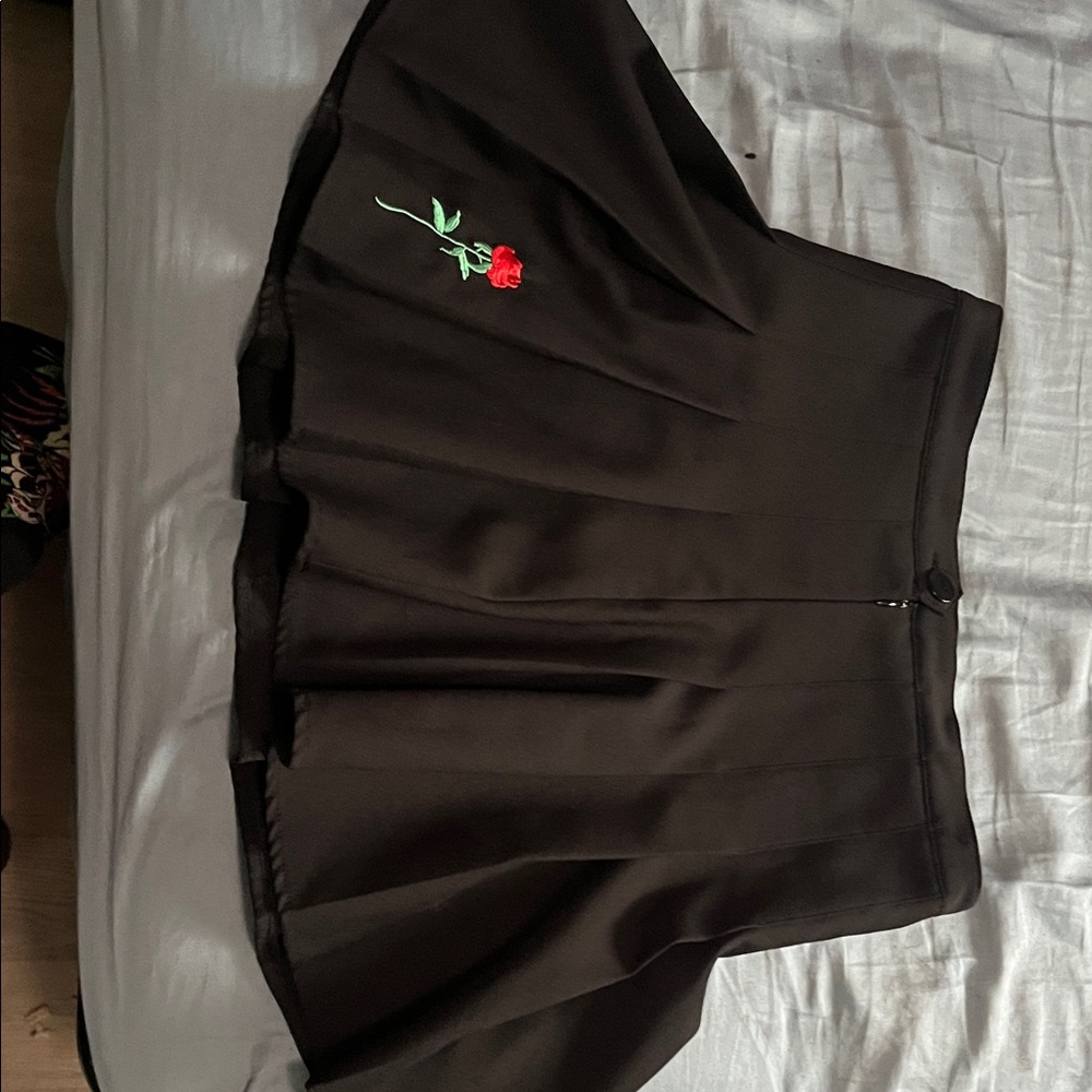 Black Skirt with Red Rose Embroidery